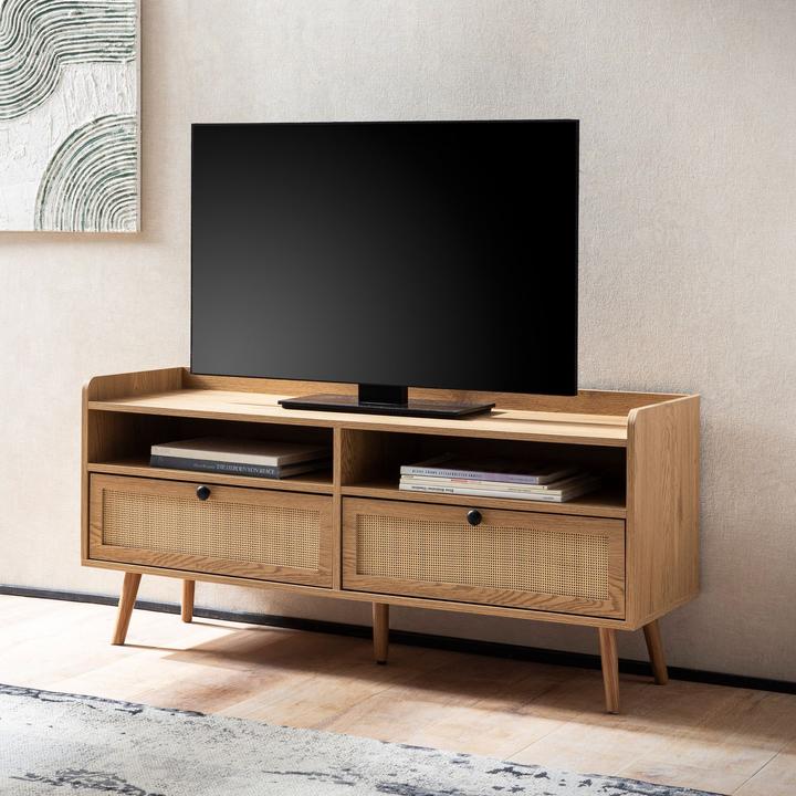 Produktbild FineBuy Lowboard Fernsehkommode 120 cm TV Schrank Schublade Rattan Stauraum (120 x 39 x 56 cm)