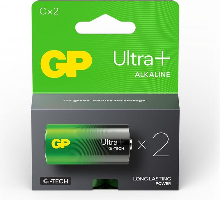 Actual product image GP Batteries Ultra Plus Alkaline Battery C Baby 2pcs 1.5V Blister (2 pcs., C)