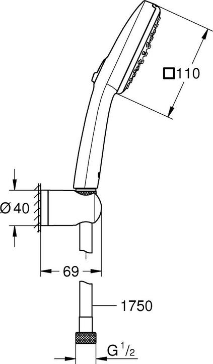 Image du produit Grohe Vitalio Comfort 110 QuickFix kit support mural, coller ou percer, économie d'eau, 2 types de jets