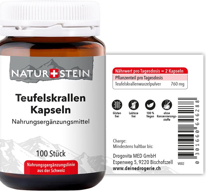 Valori nutrizionali e ingredienti Naturstein Artigli del diavolo (100 Pezzo/i, Pillole, 149 g)