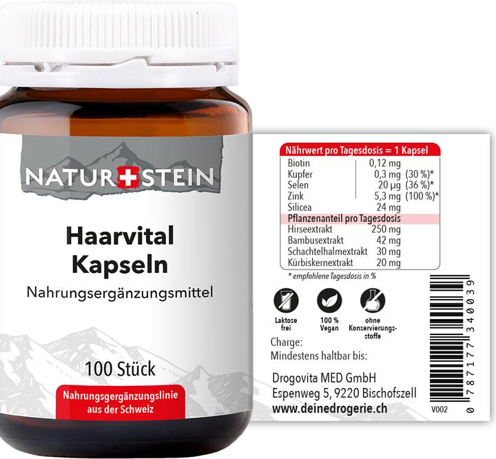Nutritional values and ingredients Naturstein Hair Vital (100 Piece, Capsules, 151 g)