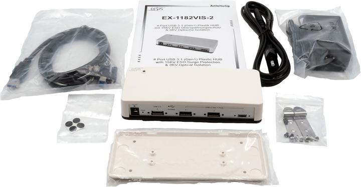 Image du produit Exsys HUB USB 3.2 4 ports avec alimentation. 12V/3 15KV ESD Surge Protection & 3KV Opto (USB-B, 4 Ports)