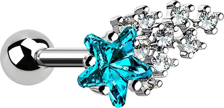 Actual product image Star Piercing Micro Barbell silber mit Kugel und Sternschnuppe aqua (Surgical steel 316L, Brass)