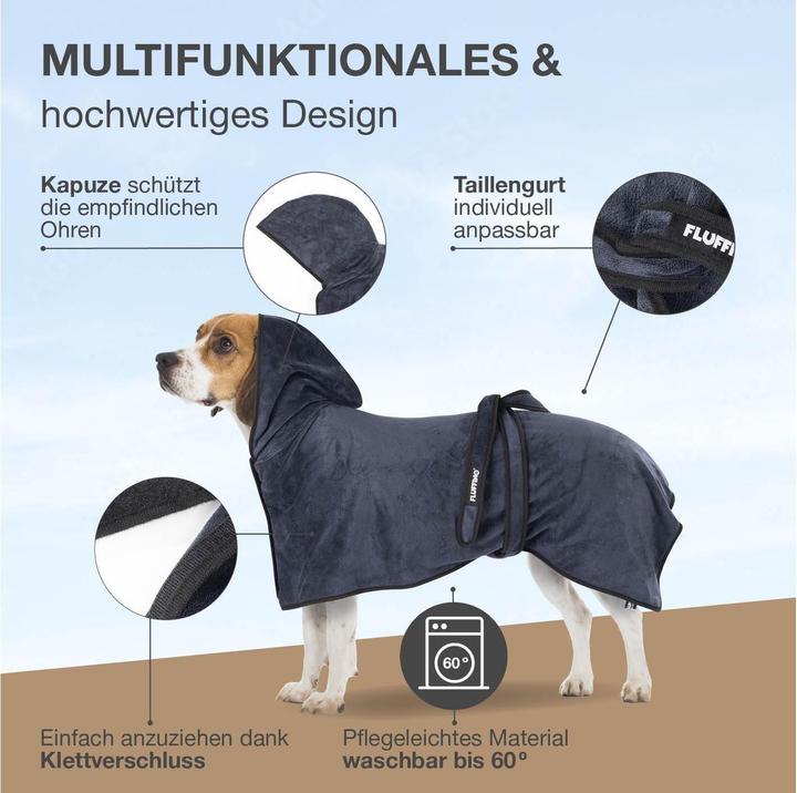 Immagine prodotto Fluffino Accappatoio Beige / Blu, M (M, Accappatoio per cani)
