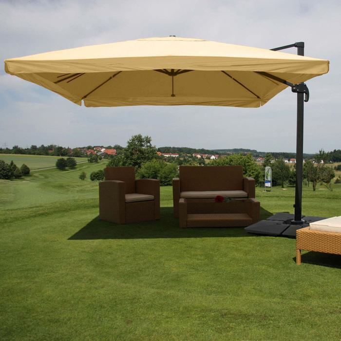 Actual product image Mendler Gastronomy traffic light umbrella, 3x4m (Ø5m) Polyester Alu/Steel 26kg, Flap, cream with stand (3 m)