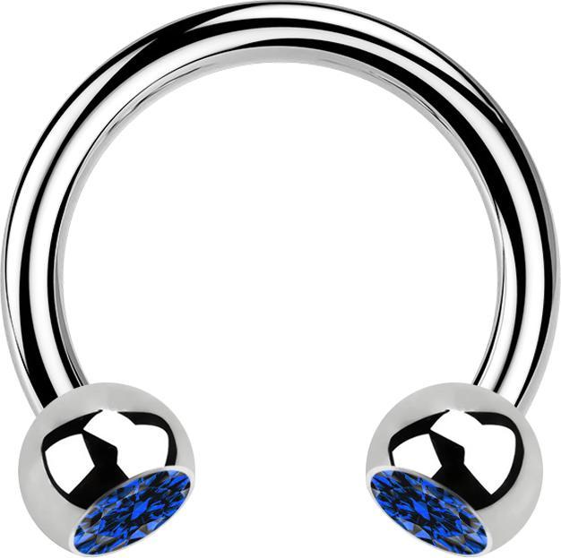 Star Piercing Circular Barbell silber mit zwei Kugeln Kristall dunkelblau (ohne Messing, Chirurgenstahl 316L)