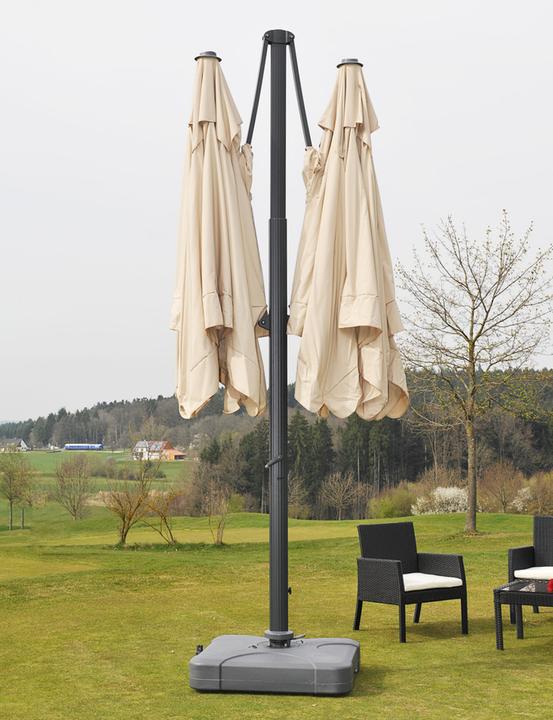 Produktbild Swisshandel24 Gastronomie-Alu-Luxus-Doppel-Ampelschirm, Pergola-Markise-Effekt, 6,2x3m Polyester 50kg - creme-beig (6.20 m)