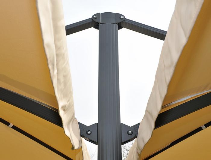Produktbild Swisshandel24 Gastronomie-Alu-Luxus-Doppel-Ampelschirm, Pergola-Markise-Effekt, 6,2x3m Polyester 50kg - creme-beig (6.20 m)