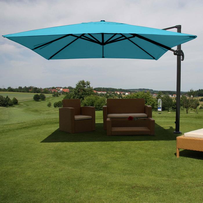 Actual product image Swisshandel24 Gastronomy traffic light umbrella, 3.5x3.5m (Ø4.95m) polyester/aluminium 25kg turquoise without (3.50 m)