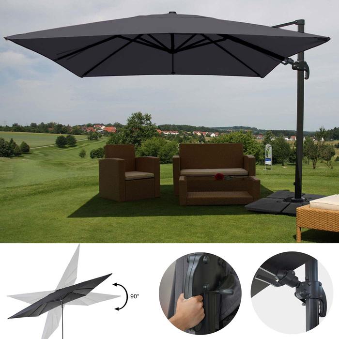 Produktbild Swisshandel24 Gastronomie-Ampelschirm, 3x4m (Ø5m) schwenkbar, Polyester/Alu 26kg anthrazit mit Ständer (3 m)
