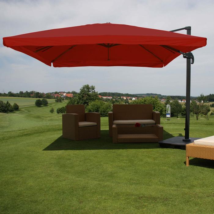 Actual product image Swisshandel24 Traffic light umbrella, parasol gastronomy 3x3m (Ø4,24m) polyester/aluminium 23kg, flap, bordeaux (3 m)