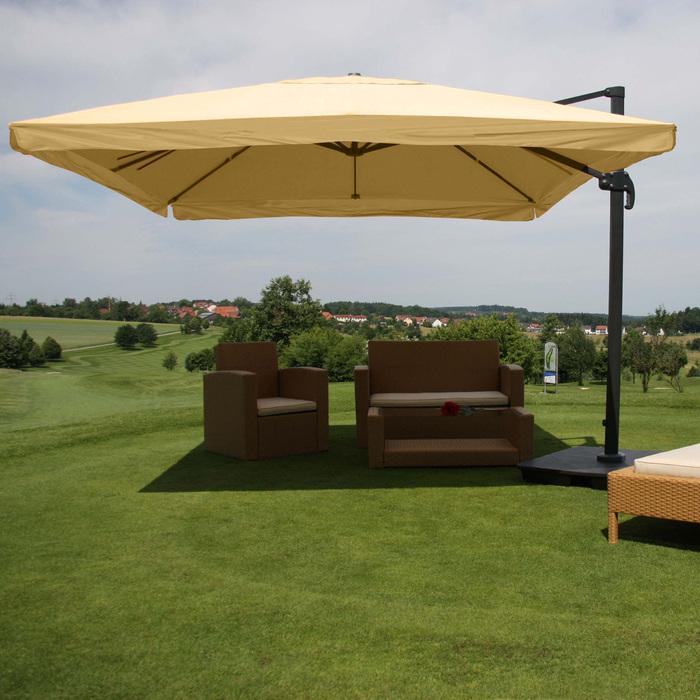 Produktbild Swisshandel24 Ampelschirm, Sonnenschirm Gastronomie 3x3m (Ø4,24m) Polyester/Alu 23kg, Flap, creme mit Ständer - 27 (3 m)