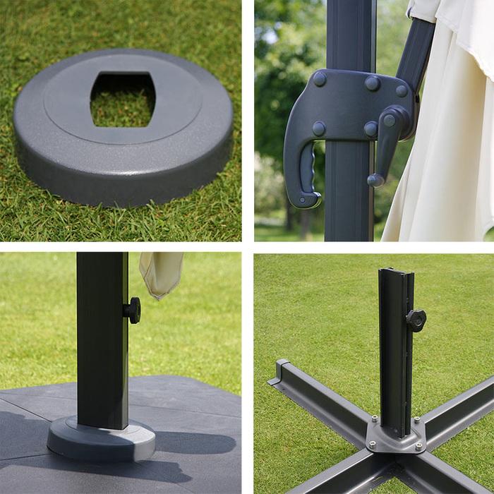 Actual product image Swisshandel24 Traffic light umbrella, gastronomy, 3x3m (Ø4,24m) Polyester Alu/Steel 23kg, Flap, cream with stand (3 m)