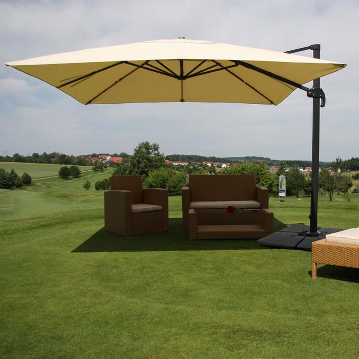 Actual product image Swisshandel24 Gastronomy traffic light umbrella, parasol, 3x4m (Ø5m) polyester/aluminium 26kg - cream with stand