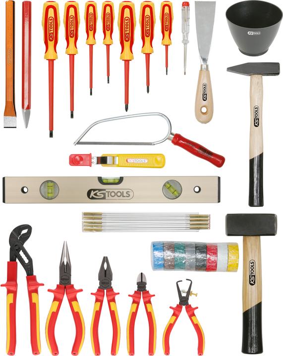KS Tools Coffret d'outils d'électricien Basic, caisse métallique, 30 pièces (30 pièces)