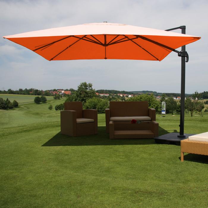 Produktbild Mendler Gastronomie-Ampelschirm, Sonnenschirm 3x3m (Ø4,24m) Polyester Alu/Stahl 23kg, terrakotta mit Ständer (3 m)