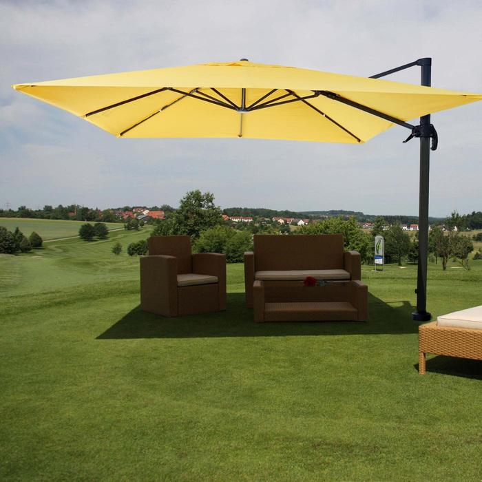 Produktbild Swisshandel24 Gastronomie-Ampelschirm, Sonnenschirm 3x3m (ø4,24m) Polyester Alu/Stahl 23kg - gelb ohne Ständer, dr (3 m)