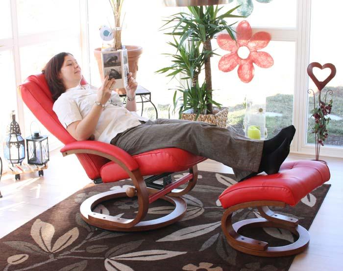Actual product image Swisshandel24 TV armchair recliner armchair, imitation leather, with stool - red