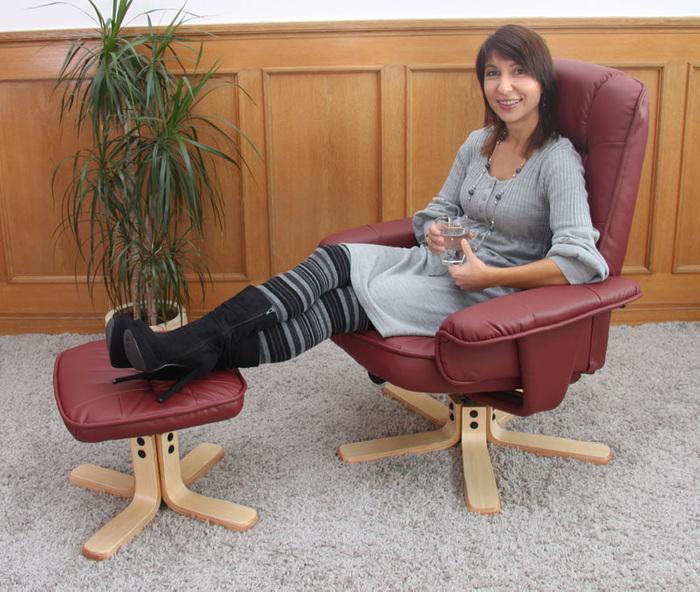 Produktbild Swisshandel24 Relaxsessel Fernsehsessel Sessel mit Hocker Kunstleder - bordeaux
