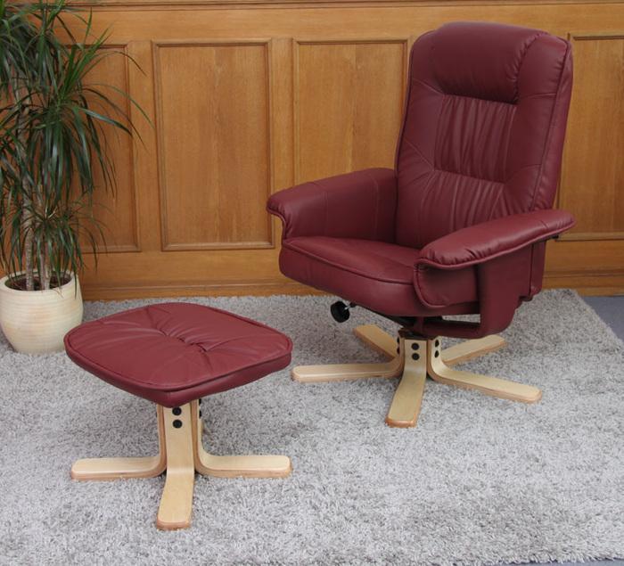 Produktbild Swisshandel24 Relaxsessel Fernsehsessel Sessel mit Hocker Kunstleder - bordeaux