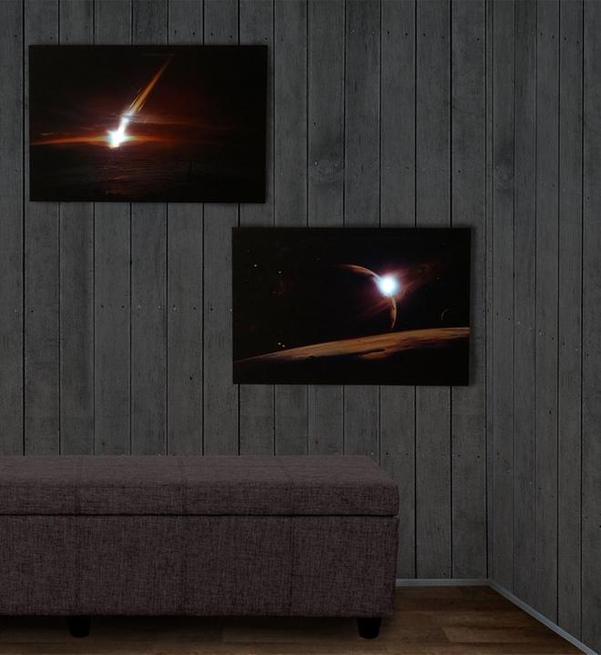 Produktbild Swisshandel24 2x LED-Bild Leinwandbild Leuchtbild Wandbild 60x40cm, Timer - Planet (60 x 40 cm)