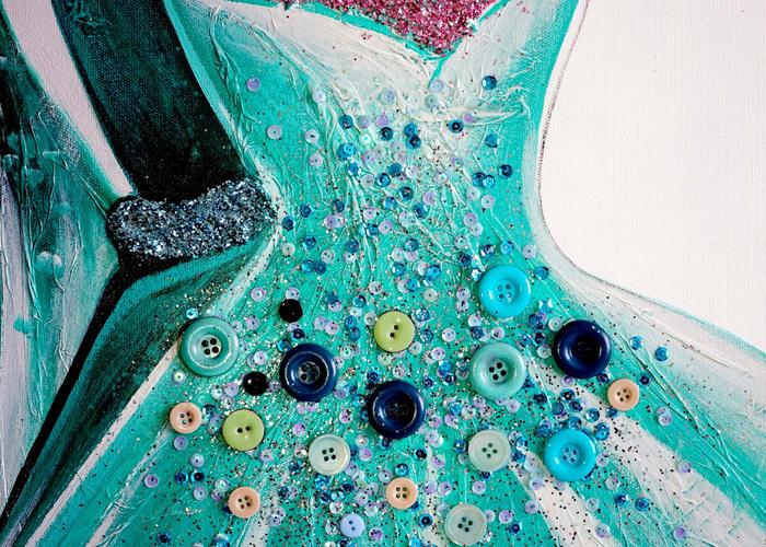 Image du produit Swisshandel24 Peinture à l'huile Robes vertes, peinture murale 100% peinte à la main Peinture 3D XL, 90x90cm (90 x 90 cm)