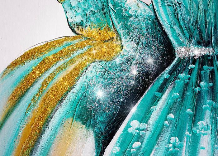 Image du produit Swisshandel24 Peinture à l'huile Robes vertes, peinture murale 100% peinte à la main Peinture 3D XL, 90x90cm (90 x 90 cm)