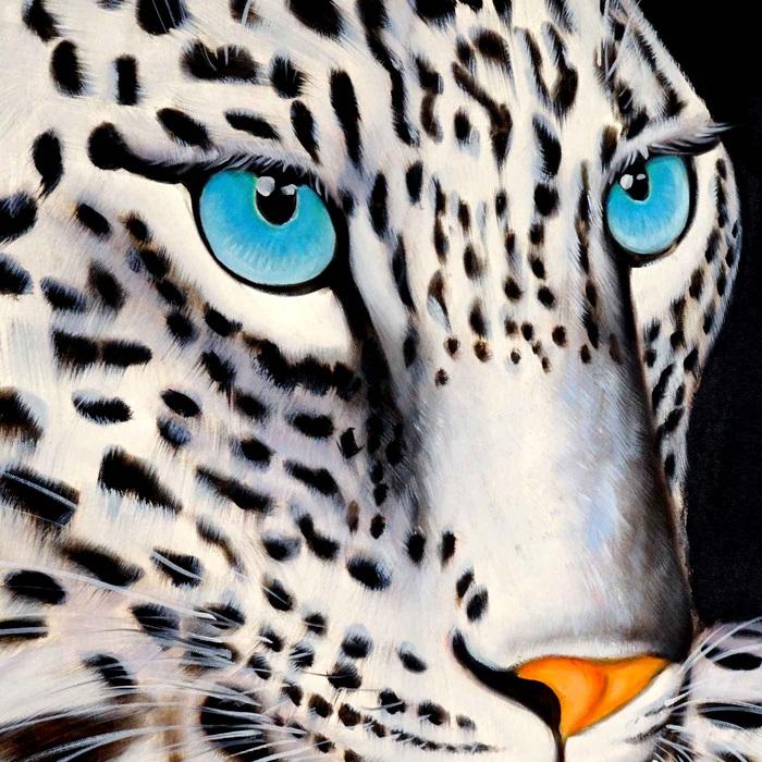 Immagine prodotto Swisshandel24 Pittura a olio Leopardo bianco, 100% pittura murale dipinta a mano XL, 100x100cm (100 x 100 cm)