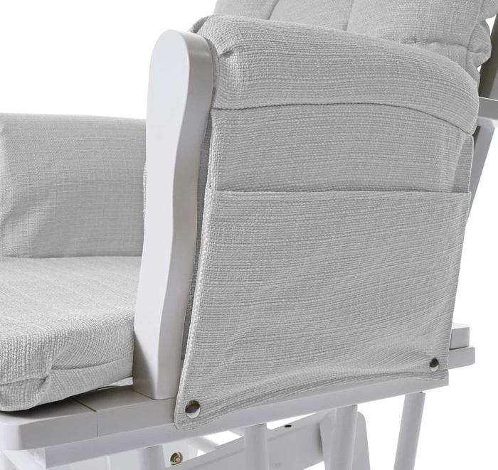 Produktbild Swisshandel24 Relaxsessel, Schaukelstuhl Sessel Schwingstuhl mit Hocker, Stoff/Textil - hellgrau, Gestell weiss