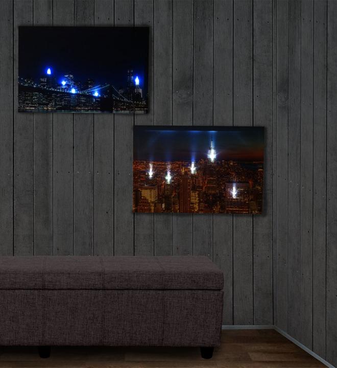 Actual product image Swisshandel24 2x LED picture canvas luminous picture wall 60x40cm, Timer - Skyline New York (60 x 40 cm)
