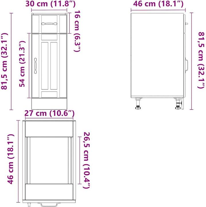Actual product image VidaXL Kitchen base unit Lucca Concrete grey Wood-based sink base unit (30 x 46 x 81.5 cm)