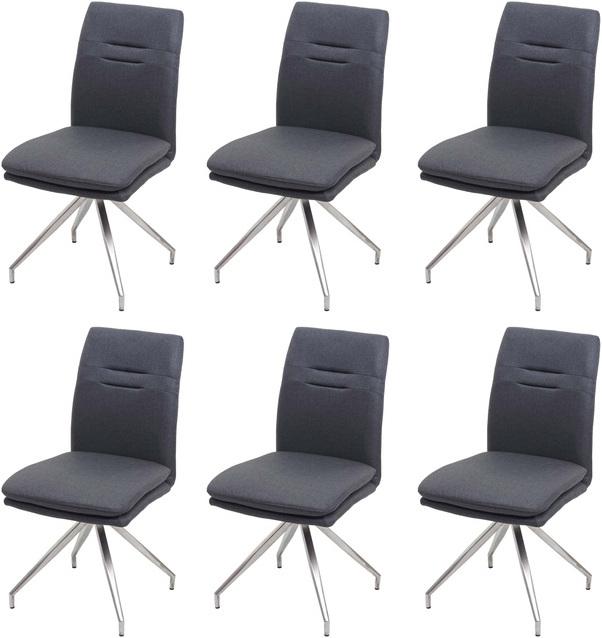 Produktbild Swisshandel24 6x Esszimmerstuhl HWC-H70, Küchenstuhl Lehnstuhl Stuhl, Stoff/Textil Edelstahl gebürstet dunkelgrau