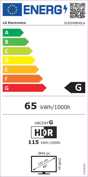 Etichetta energetica LG OLED B4 OLED48B46LA 121,9 cm (48") 4K Ultra HD Smart TV WLAN Grigio (48", OLED, 4K)