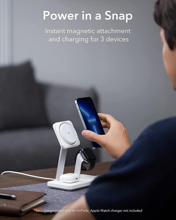 Actual product image ESR Wireless Charger with CryoBoost, 3in1 Magsafe, White (15 W)