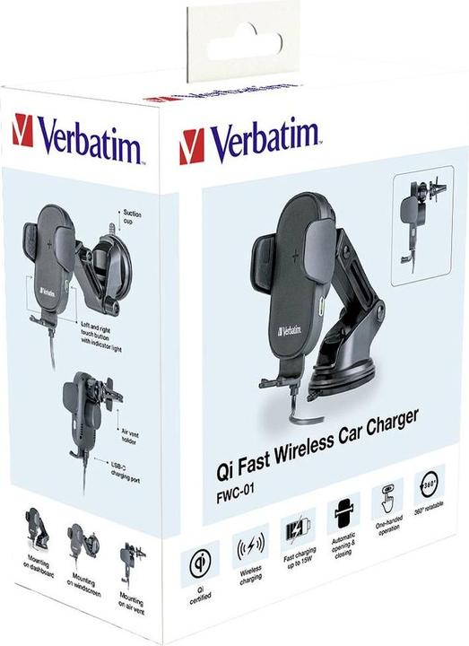 Image du produit Verbatim Chargeur de voiture Fast Qi Fast Wireless USB-C 15W FWC-01