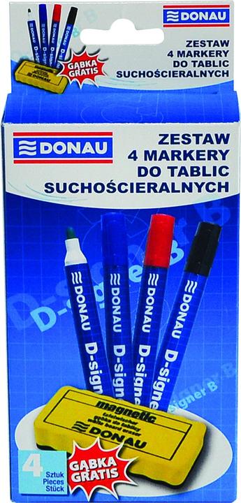 Produktbild Donau 4er whiteboardmarker set, d-signer b, rund, farbig sortiert, gratis schwamm (Mehrfarbig)