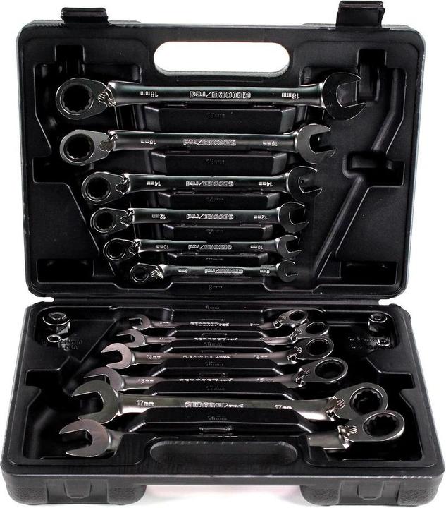 Actual product image Gedore red R07203016 Combination ratchet open-end spanner set SW8-19 mm 16 pieces (19 mm, 8 mm, 10 mm, 14 mm, 18 mm, 11 mm, 12 mm, 17 mm, 15 mm, 13 mm, 9 mm, 16 mm)