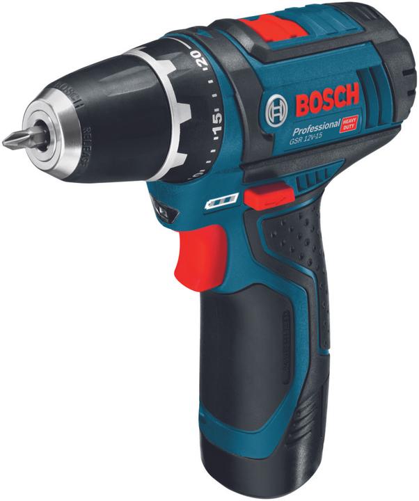 Produktbild Bosch Professional Professional Set: Akku-Bohrschrauber GSR 12V-15, 2x 2,0-Ah-Akku, 43-tlg. Bit-Set (Akkubetrieb)