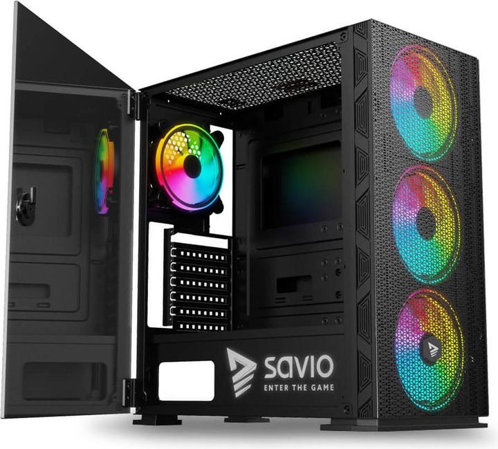 Actual product image Savio PC Case Raptor X1 ARGB Glass/Mesh Black (ITX, ATX, Mini-ATX)