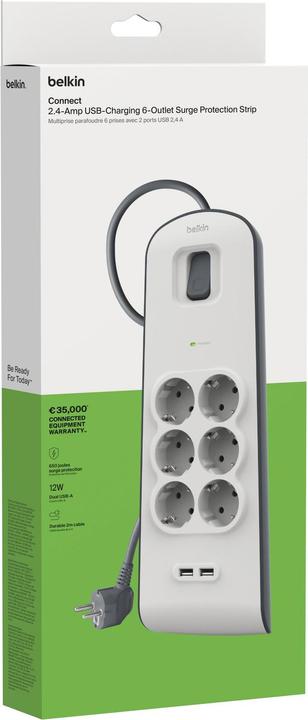 Produktbild Belkin Steckdosenleiste 6-fach + 2xUSB-A, 2m Kabel BSV604vf2M-V2 (6 x, USB, 2 m)
