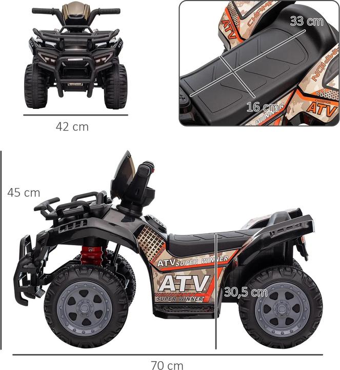Produktbild Swisshandel24 Kinderelektro-Auto Elektro-Quad ATV LED, für 18-36 Monate Schwarz 70 x 42 x 45 cm (6 V)