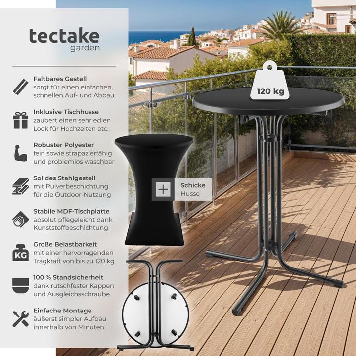 Image du produit tectake Table haute Eren pliable avec housse 90x110 cm (80 x 80 x 110 cm)