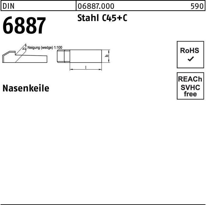 Produktbild Nasenkeil DIN 6887 8 x 7 x 60 Stahl C45+C (0.06 m)