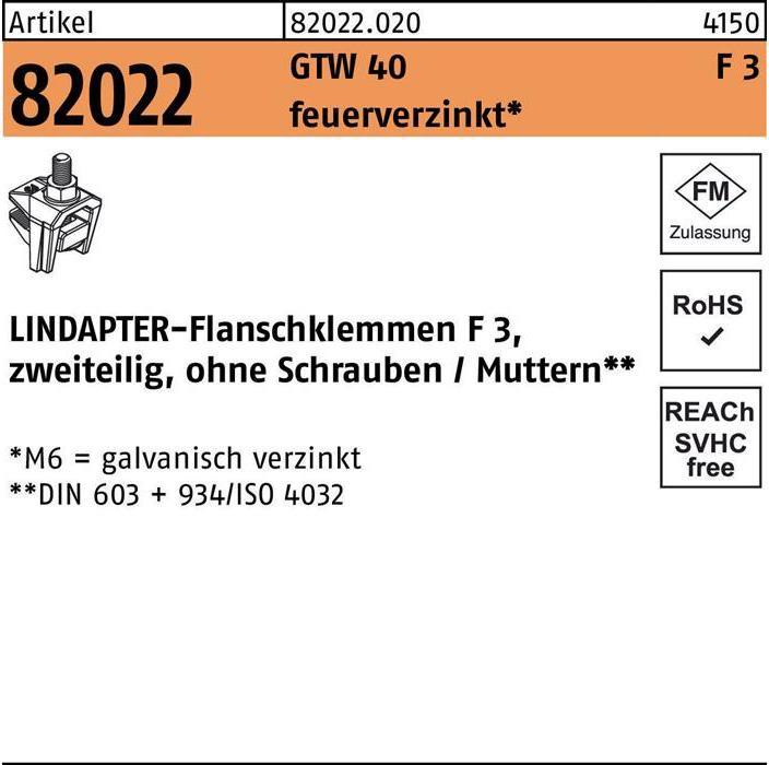 Immagine prodotto Lindapter Morsetto a flangia R 82022 GTW 40 F 3 M 12 / 40 zincato a caldo (40 m)