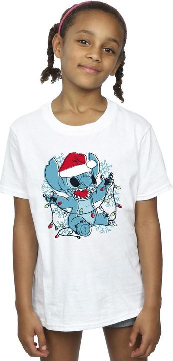 Actual product image Disney Girls Lilo And Stitch Christmas Lights Sketch Cotton T-Shirt (140, 146)