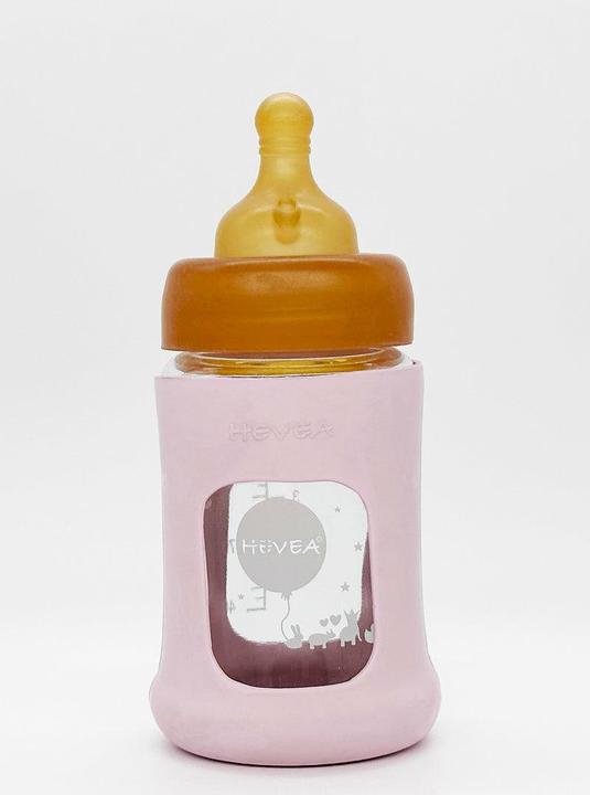 Produktbild Hevea Babyfläschchen aus Glas m. Kautschukmantel / weiter Hals (150 ml) / Powder Pink (150 ml)