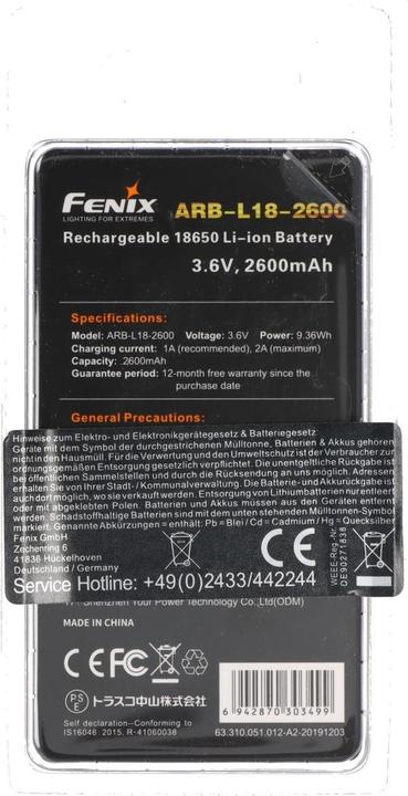 Actual product image Fenix ARB-L2 18650