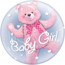 Actual product image Qualatex Double Bubble Ø 45 cm, Baby Girl Pink Teddy Bear, without filling (1 x)