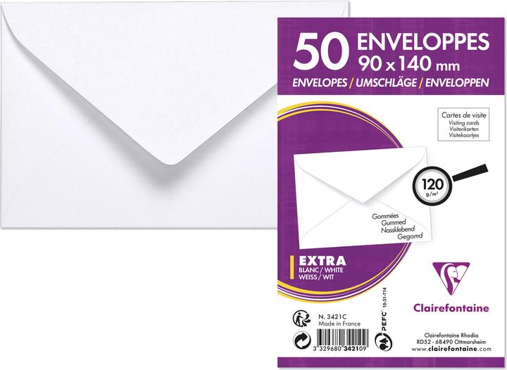 Image du produit Clairefontaine Enveloppes pour cartes de visite, 90 x 140 mm, blanc (90 x 140 mm)