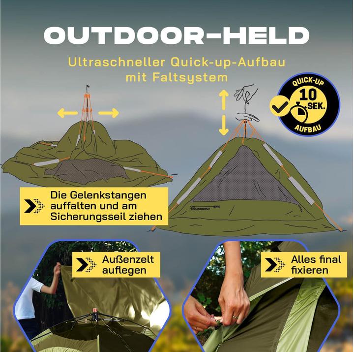Image du produit Where Tomorrow Wurfzelt 3 Personen - Grün, Anzahl Personen: 3 (Tente instantanée, 3.10 kg, 3 personnes)
